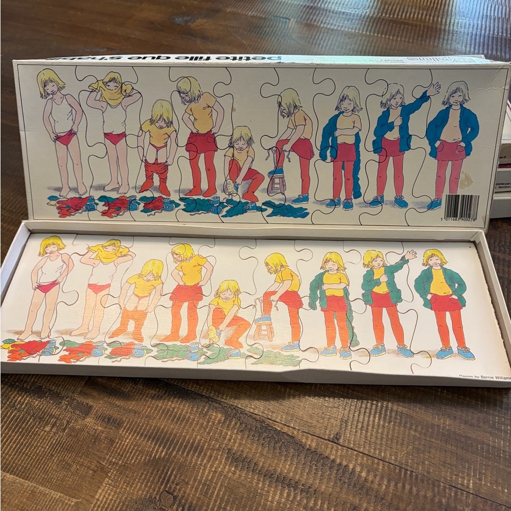 RARE 1982 Toddler Large Wooden Puzzle “Getting Dressed” Girl by Jan Omerod 9pc